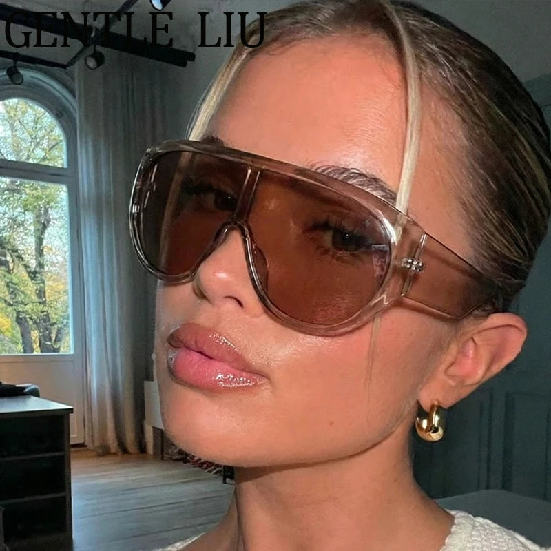 Y2K Oversized Shield Mask Sunglasses Women Futuristic Visor One-Piece Steampunk Big Frame Goggles Punk Shades Windproof Eyewear