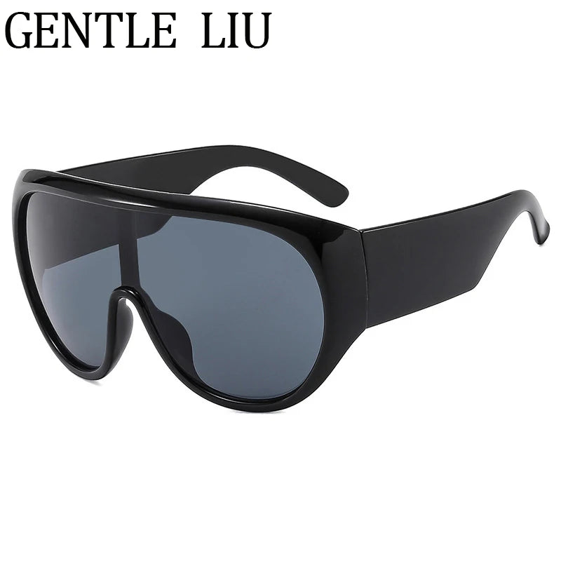 Y2K Oversized Shield Mask Sunglasses Women Futuristic Visor One-Piece Steampunk Big Frame Goggles Punk Shades Windproof Eyewear