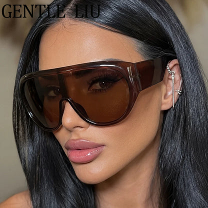 Y2K Oversized Shield Mask Sunglasses Women Futuristic Visor One-Piece Steampunk Big Frame Goggles Punk Shades Windproof Eyewear