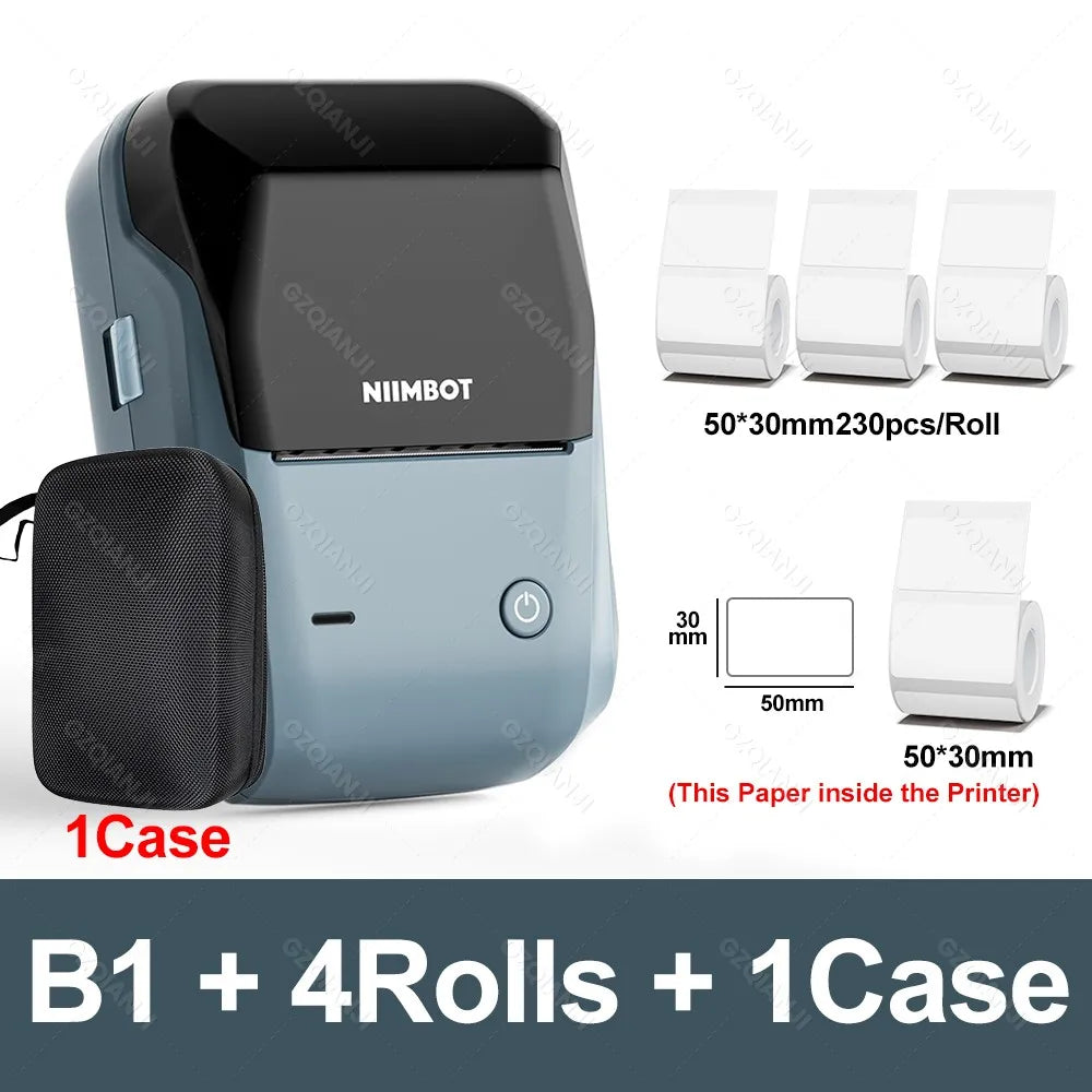 B1 Portable Thermal Printer with Tapes 2 Inch Adhesive Label Machine Mini Bluetooth Sticker Maker Waterproof Labels Roll
