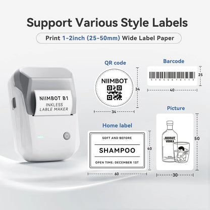 B1 Portable Thermal Printer with Tapes 2 Inch Adhesive Label Machine Mini Bluetooth Sticker Maker Waterproof Labels Roll