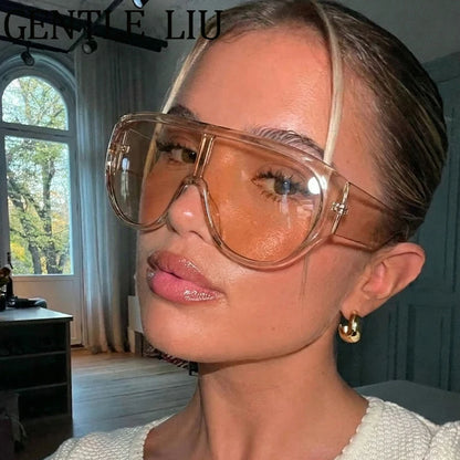 Y2K Oversized Shield Mask Sunglasses Women Futuristic Visor One-Piece Steampunk Big Frame Goggles Punk Shades Windproof Eyewear