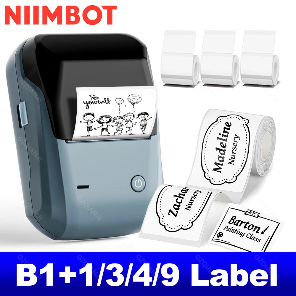 B1 Portable Thermal Printer with Tapes 2 Inch Adhesive Label Machine Mini Bluetooth Sticker Maker Waterproof Labels Roll