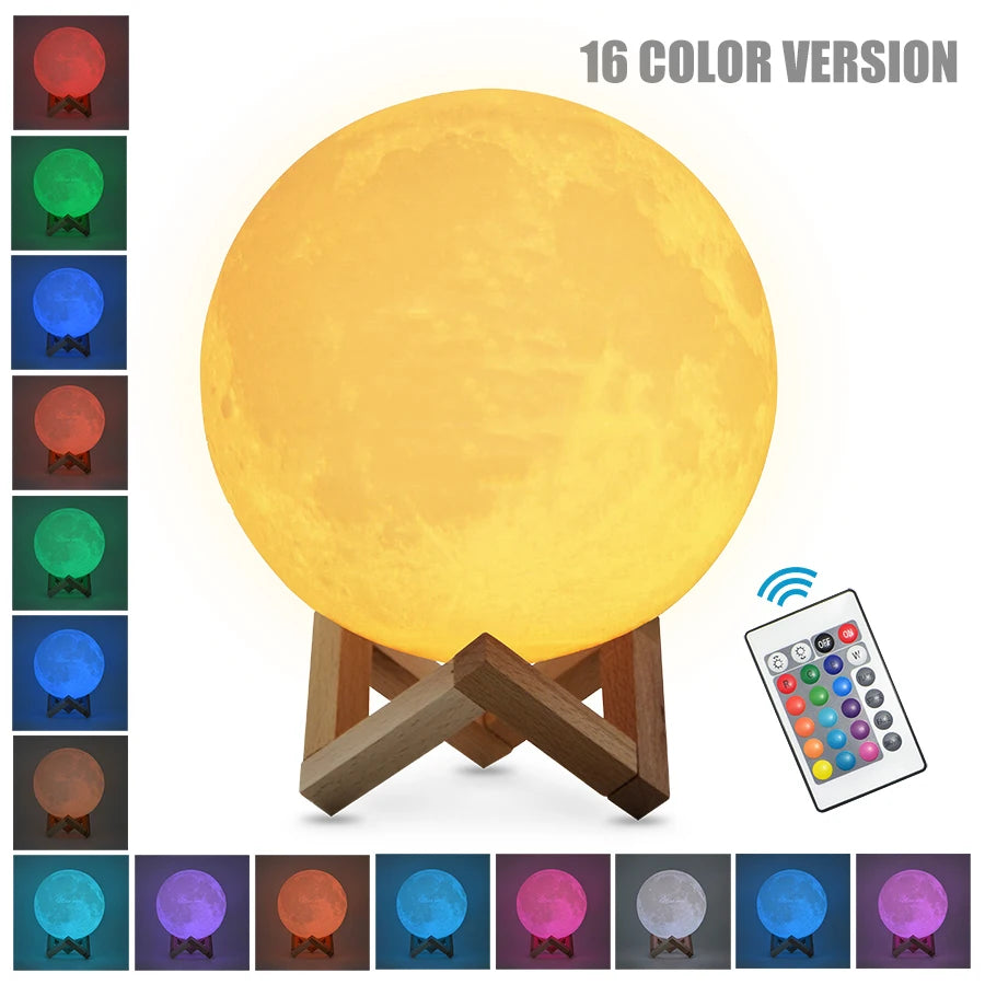 16 Colors LED Night Light for Kids 3D Printing Moon Light Remote Touch Control Moon Lamp for Kid Friend Birthday Gift