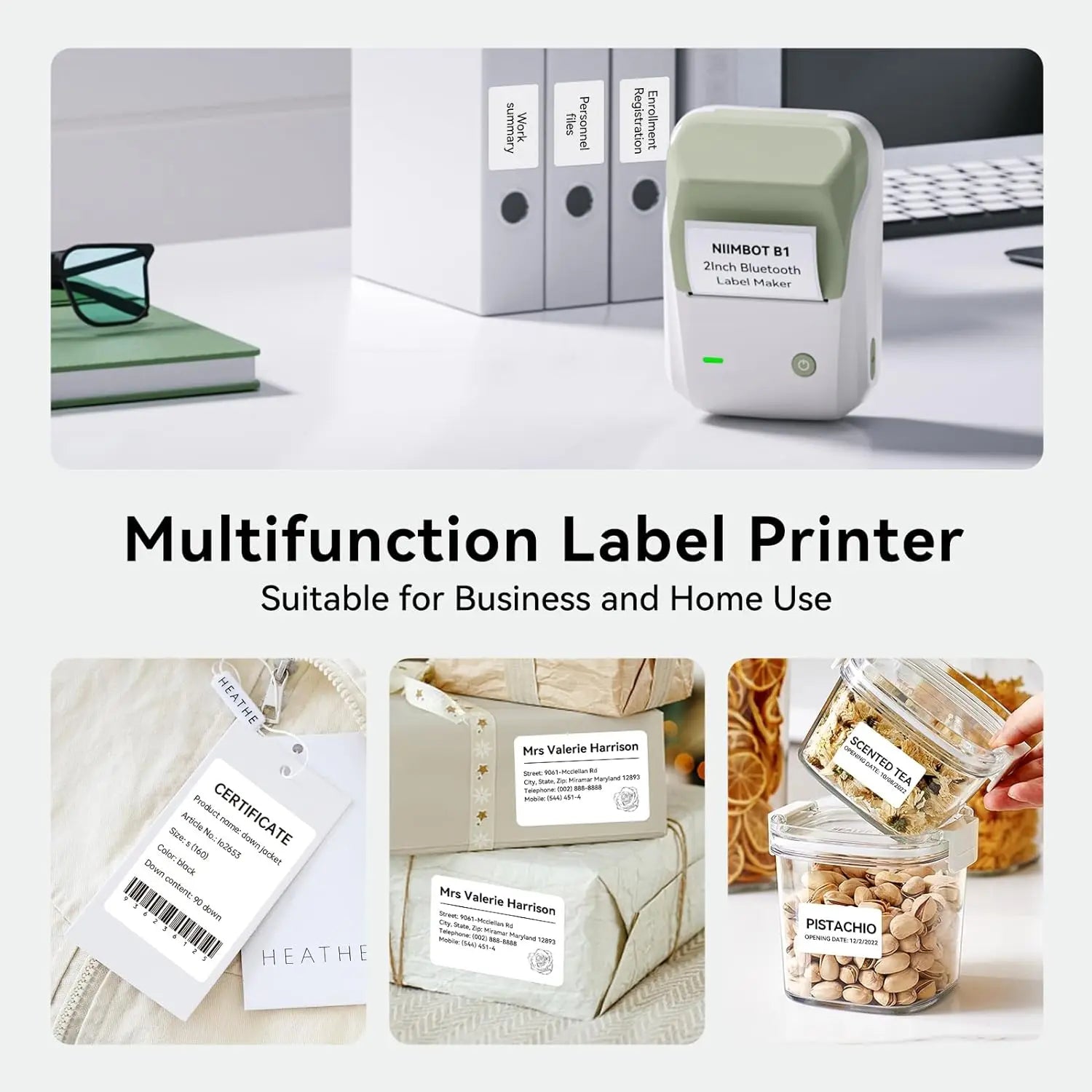 B1 Portable Thermal Printer with Tapes 2 Inch Adhesive Label Machine Mini Bluetooth Sticker Maker Waterproof Labels Roll
